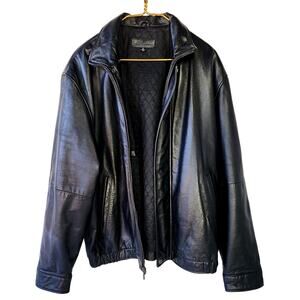 John Ashford Mens XL Black Cow Jacket Full Zip Mock Neck Leather Bomber Mint